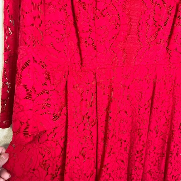 Lane Bryant red lace mini bell sleeve dress holiday cocktail 3/4 sleeve - Picture 5 of 8